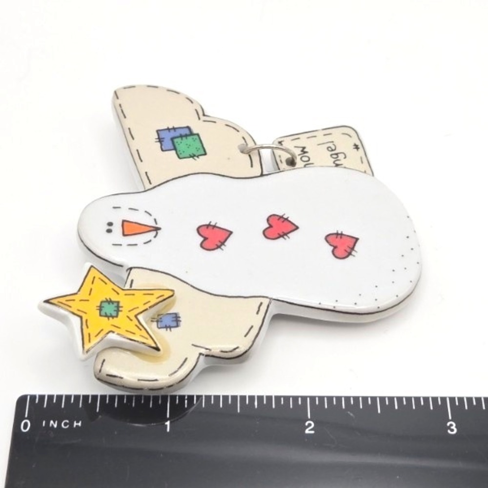 Large Ceramic Snow Angel Pin Brooch Star‎ Christmas Holiday Cute Rustic Country - Picture 4 of 4